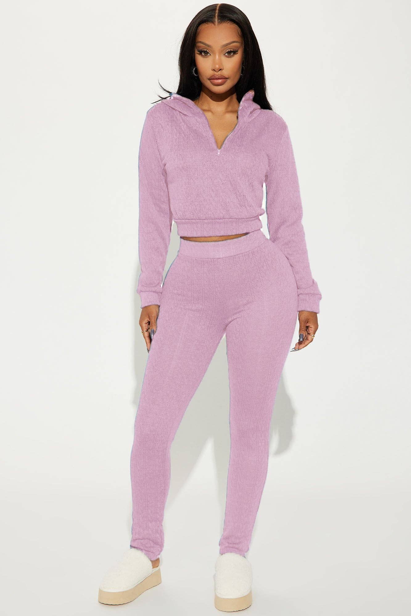 5besties inc - Wholesale Top & Pant Set (NOT Loungewear) - Women's - JAQUARD KNIT HOODIES AND SKINNY PANTS SET3
