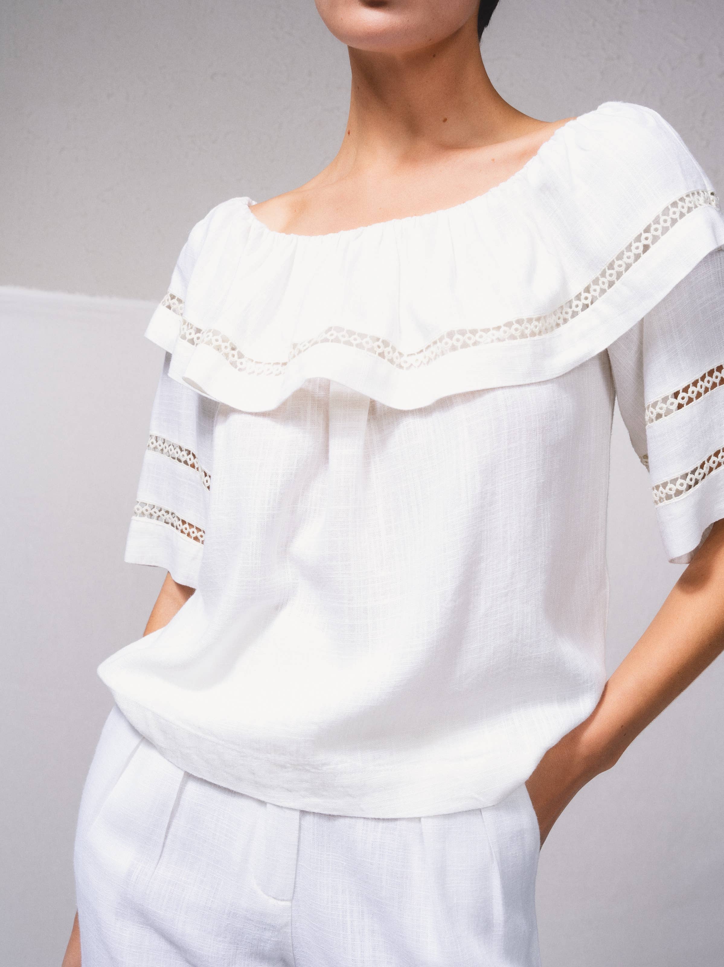 SMF - Vente Chemisier – femme - Tunique bandeau en mélange de lin avec broderies8