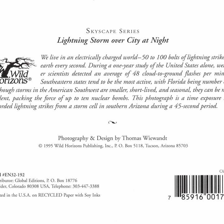 Wild Horizons Productions - Wholesale Stationery/Notecard Set - Notecard +Envelope: Western Skyscapes, Lightning over City1