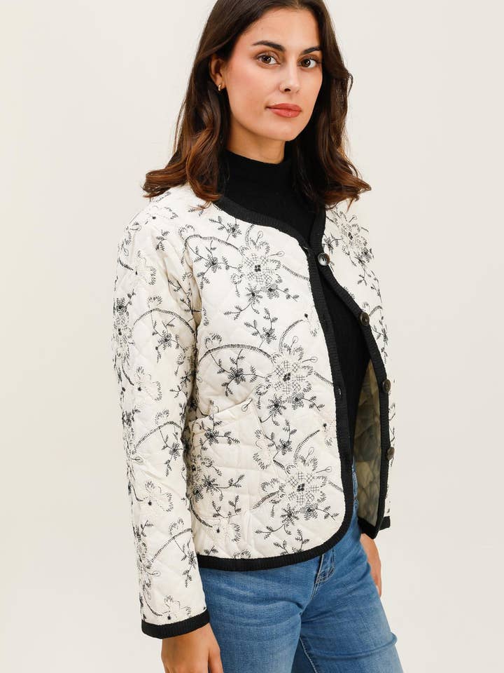 White Embroidered quilted jacket - XK001 for wholesale on Faire1