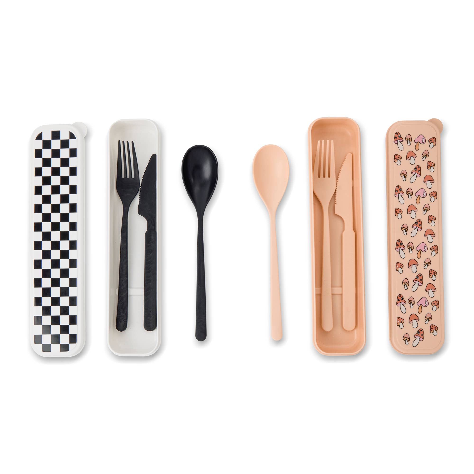 Core Home - Vente Assortiment d'ustensiles de cuisine - Ensemble de couverts écologiques portables - Checker/Mushroom2