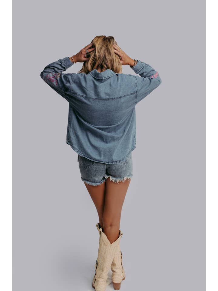 Denim MK522 Giddy Up Broderi Denimskjorta för wholesale på Faire