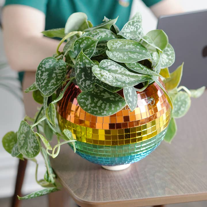 Bubblegum Stuff UK - Wholesale Hanging Planter - Disco Ball Hanging Planter - Rainbow (8in)