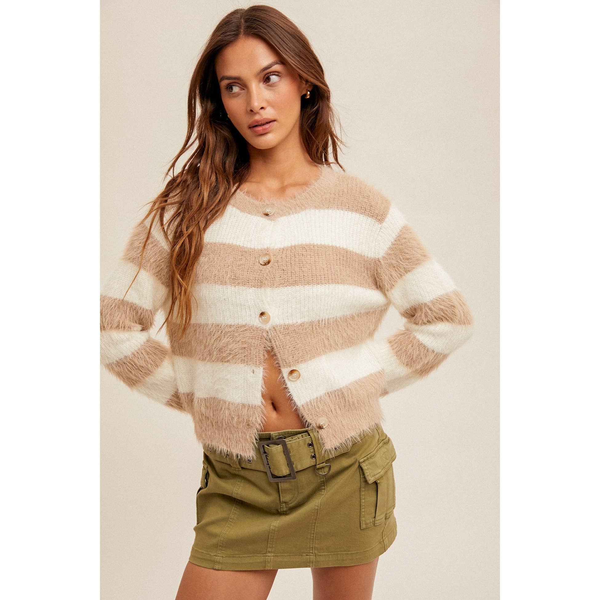 Apolline - Vente Cardigan – femme - CARDIGAN COURT À RAYURES EN FIL DE CILS DOUX5