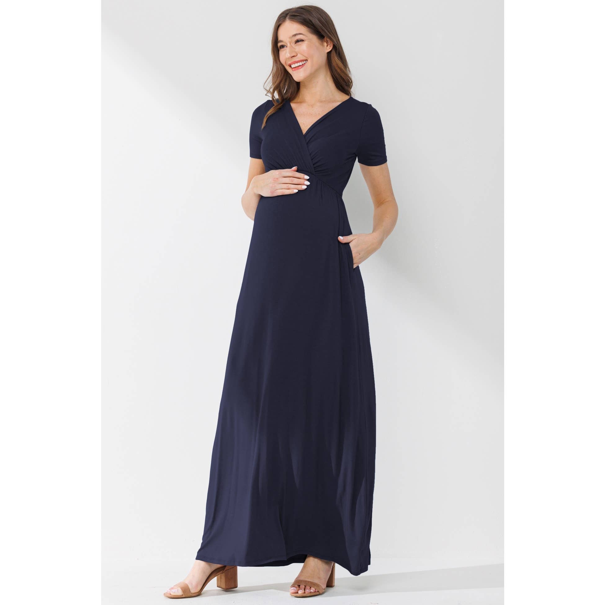 Hello Miz - Wholesale Dress - Maternity - Surplice Maternity Nursing Short Sleeve Maxi Dress2