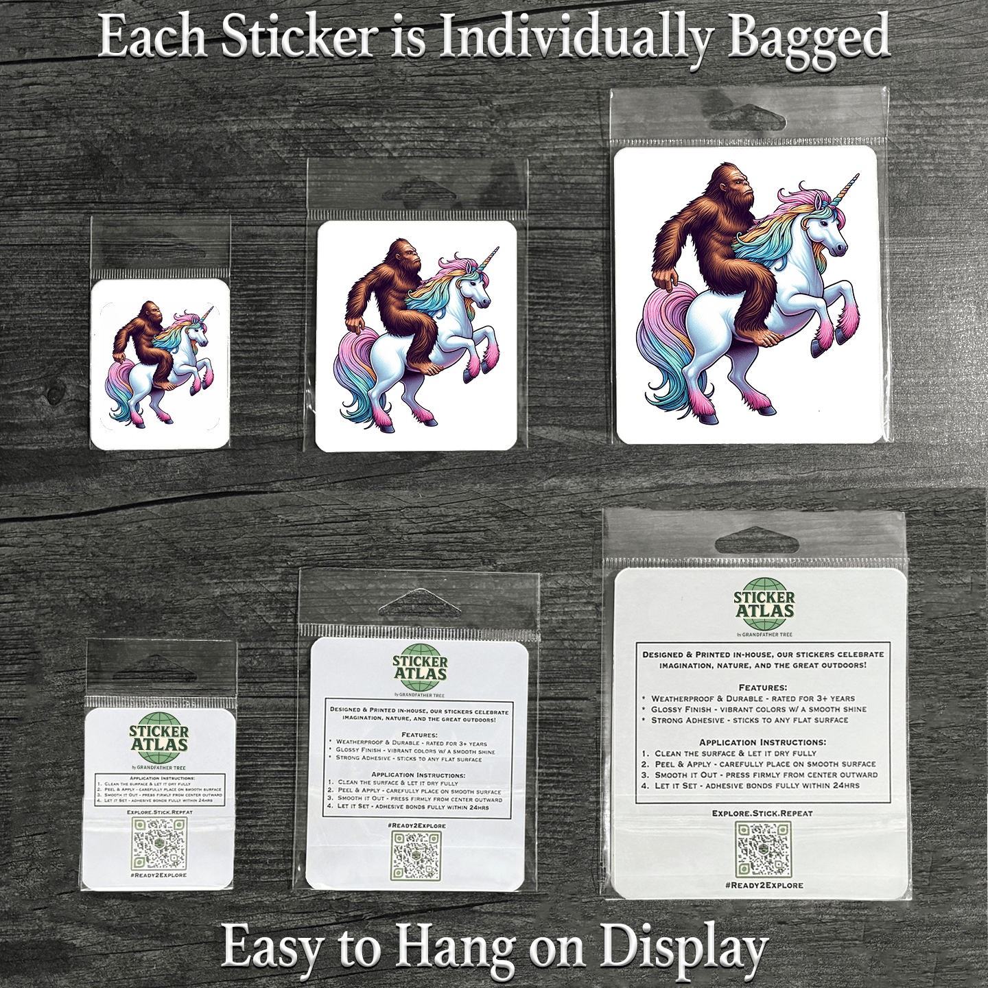 Sticker Atlas - Wholesale Sticker - Bigfoot op een eenhoorn sticker1