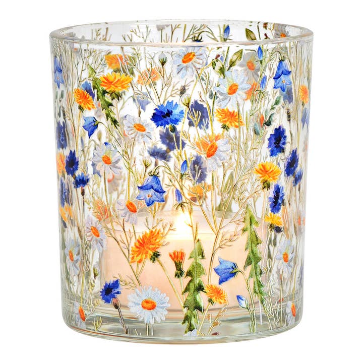 Wurm - Wholesale Hurricane Candle - Glass lantern with floral decor, colorful (W/H/D) 9x10x9cm1