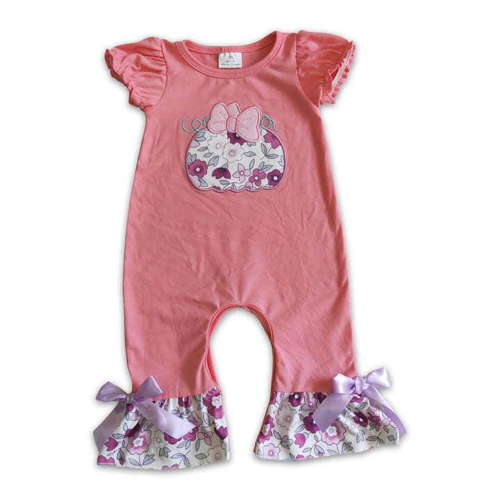Floral pumpkin embroidery baby girls romper for wholesale by Yawoo Garments