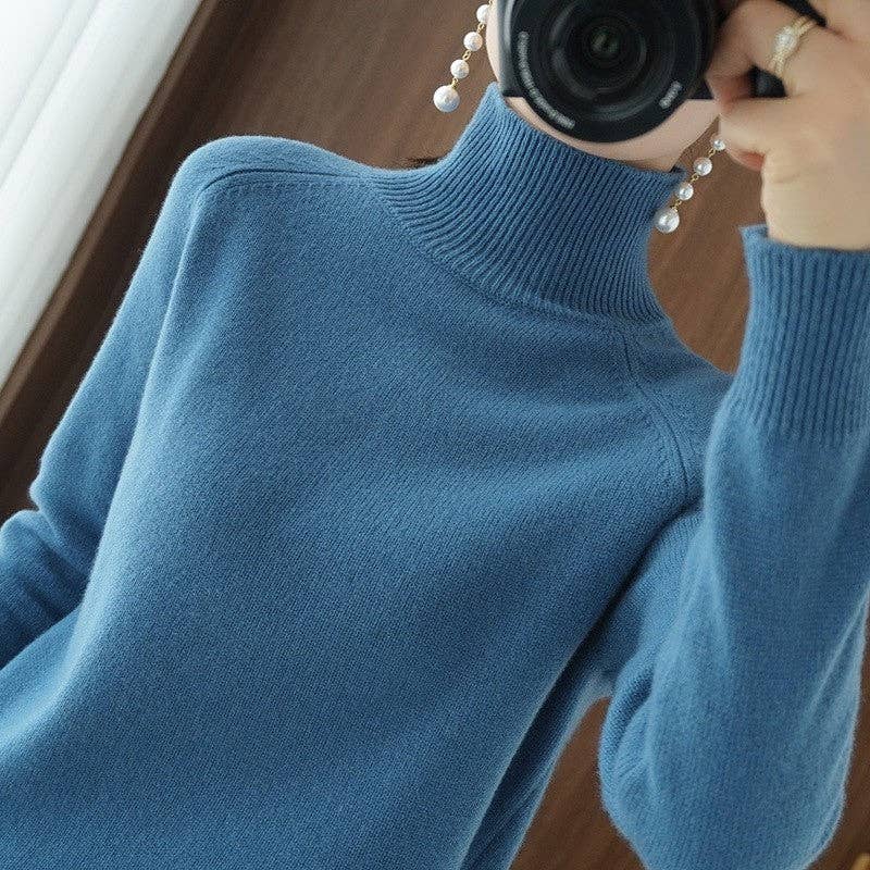 FurDecoration - Wholesale Knit Sweater - Women's - Solid Color Minimalist High Neck Loose Fit Chunky Knit Sweater10