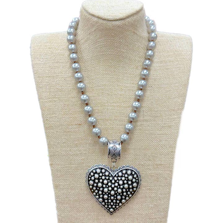Bubble Heart Pendant on Faux Navajo Pearl Necklace for wholesale by Accessories To Go