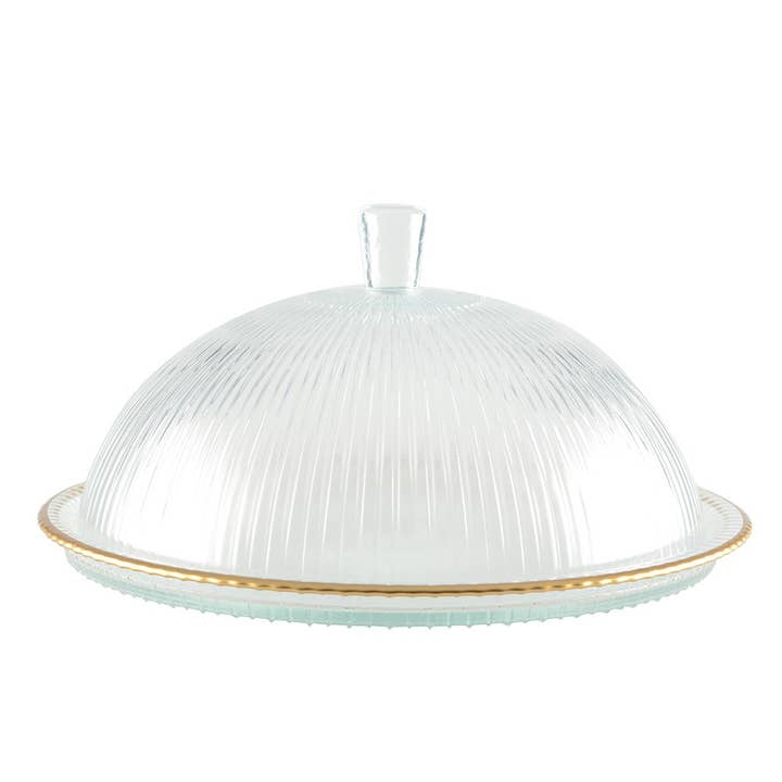 Glass bell with gold edges on plate 32x32x17cm for wholesale by AULICA