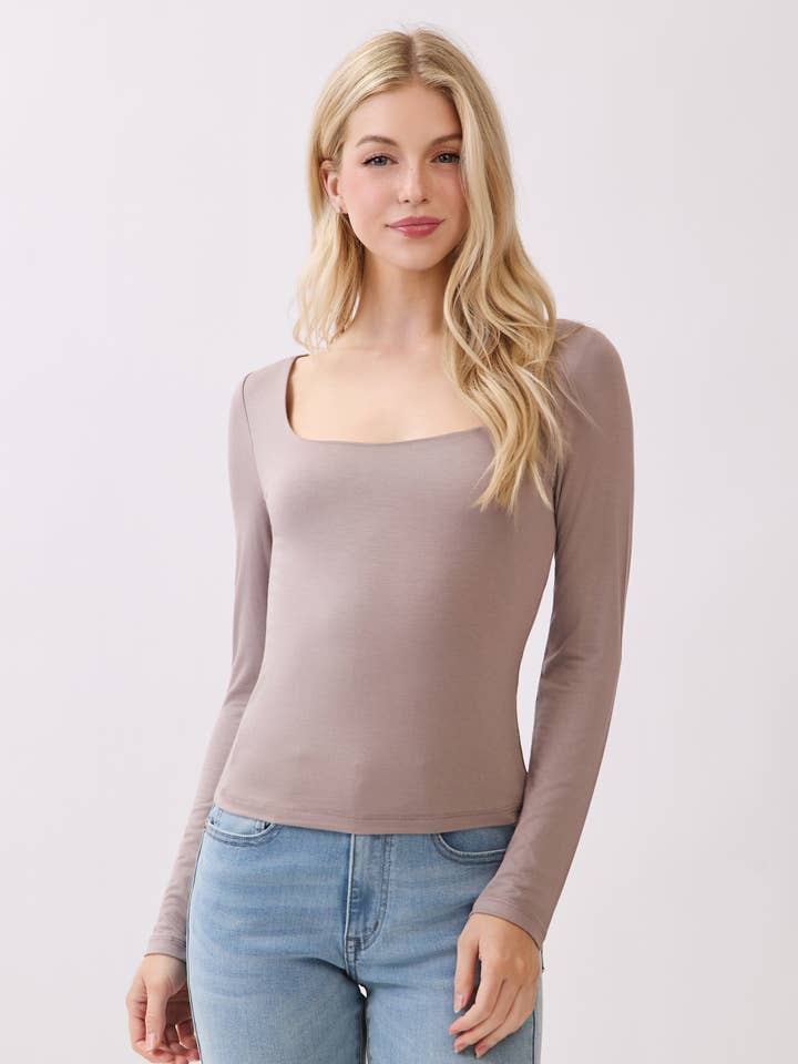 Final Touch - Wholesale Knit Top - Women's - Double Layered Square Neck Basic Top - T171090