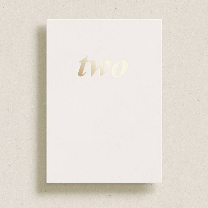 'two' gold foil greeting card for wholesale by Gardners Road
