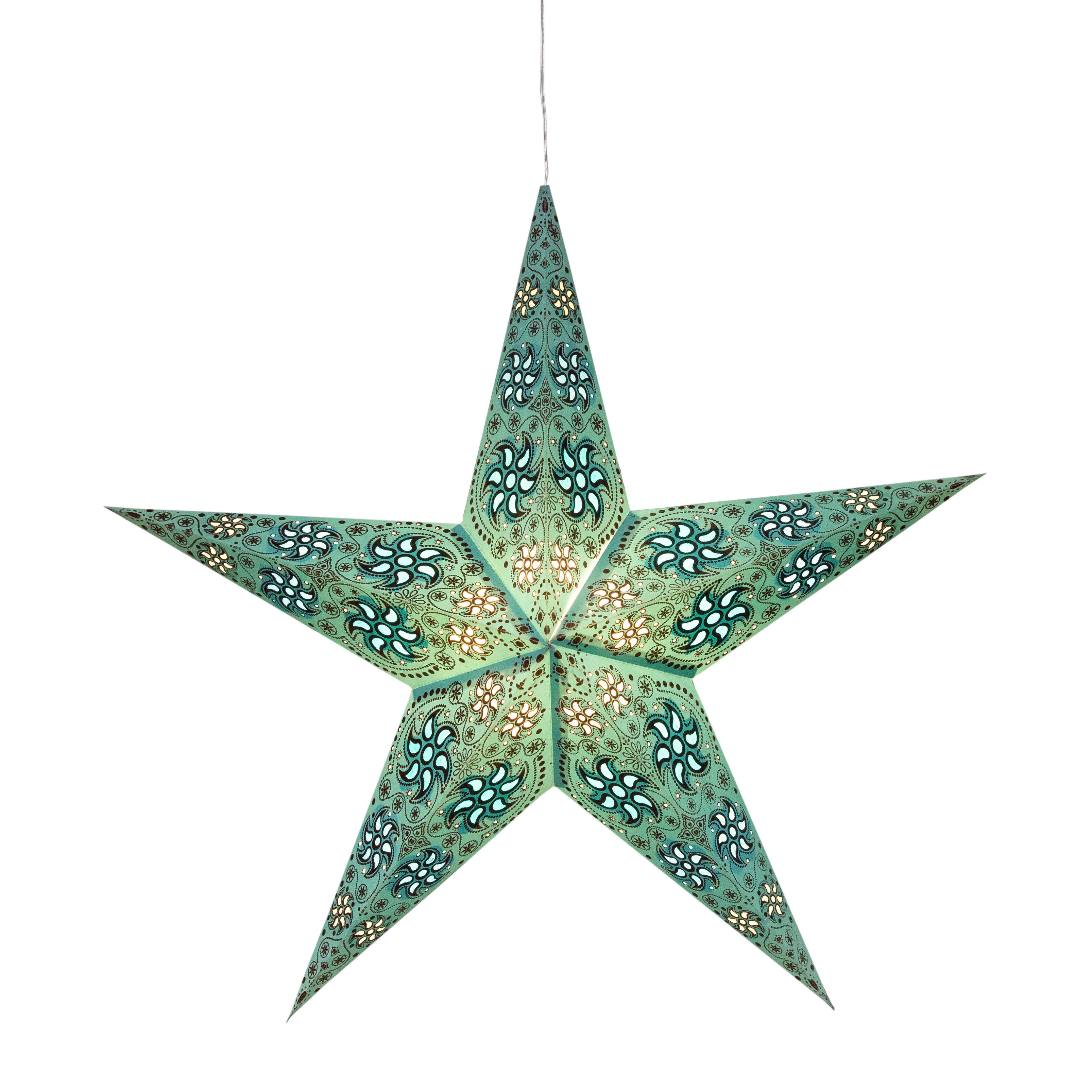 Artschatz LLC - Vente Lanterne/lampe en papier - Lanterne étoile en papier à paillettes Siklon 5 Pointer 24" turquoise6