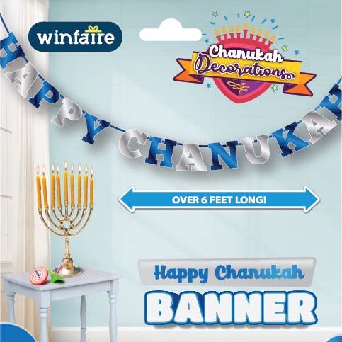 Chanukah Metallic Banner - 9.5" x 45" - English for wholesale by Ner Mitzvah