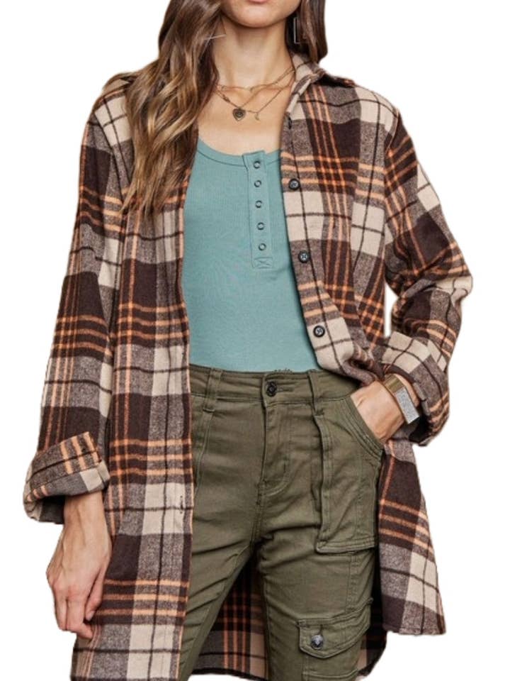 Plus Size Check Flannel Shirt Jacket for wholesale by Vanilla Monkey