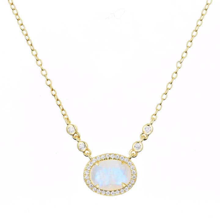 Aura Rainbow Moonstone Gemstone Necklace for wholesale by Kamaria Jewelry