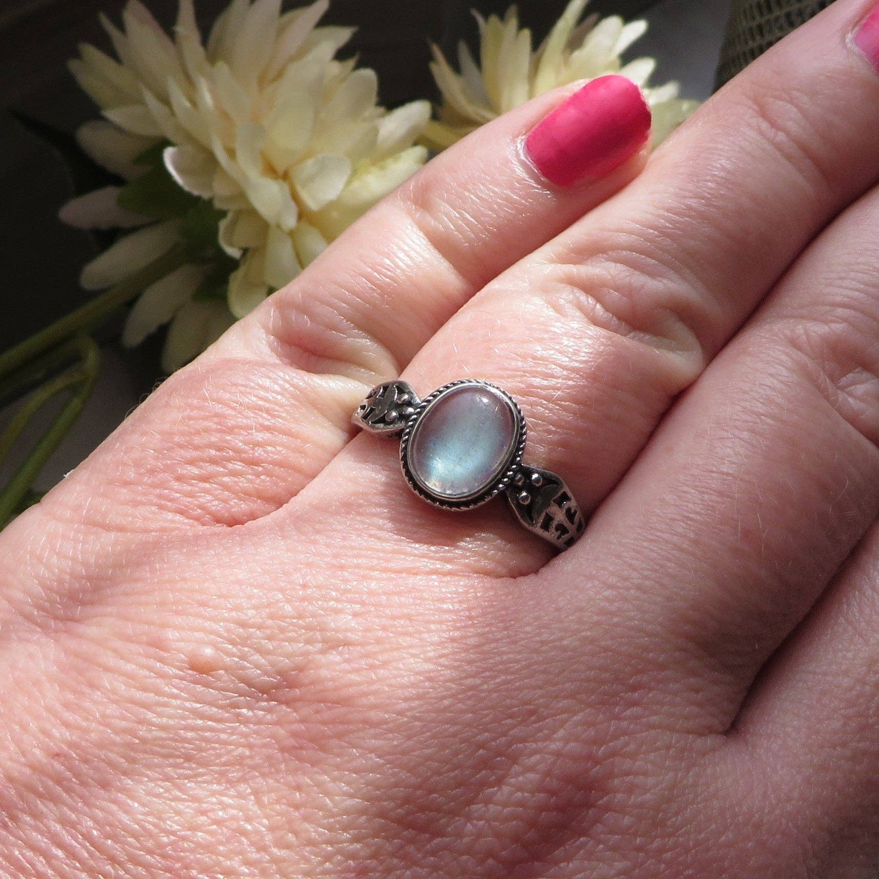 BOHEMIAN CHAAYA ~ Adjustable 10 MM Grey Moonstone Ring - grey natural Moonstone for wholesale on Faire1