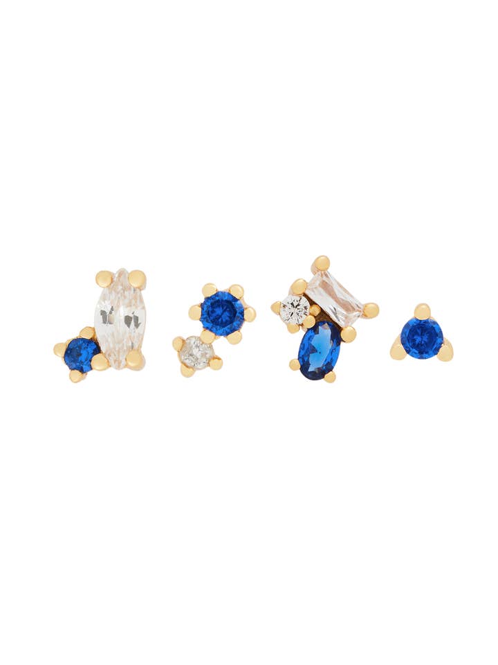 Yoru Blue Crystal Earrings Set - 18K Gold Filled for wholesale by S-kin Studio Jewelry