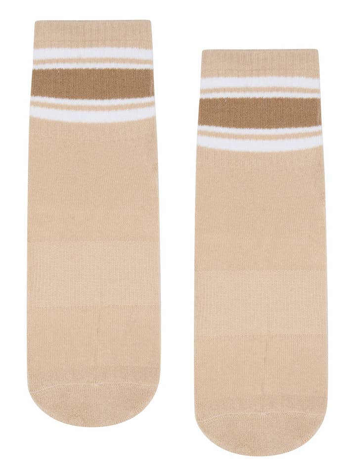 MoveActive - Wholesale Socks – Women's - Crew Non Slip Grip Socks - Beige Stripes0