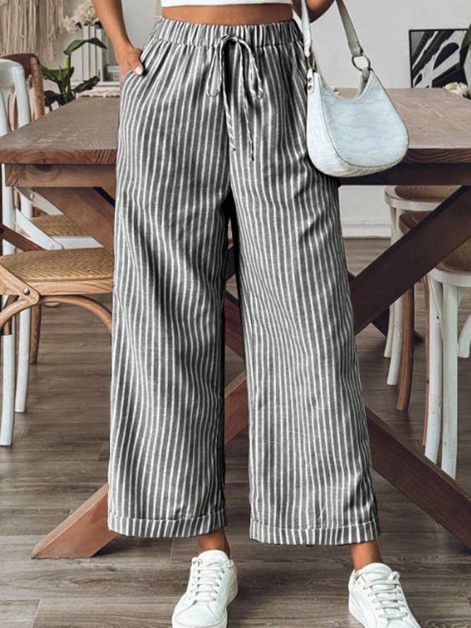 Black Stripes Wide Leg Cropped Pants ZK2163 for wholesale on Faire