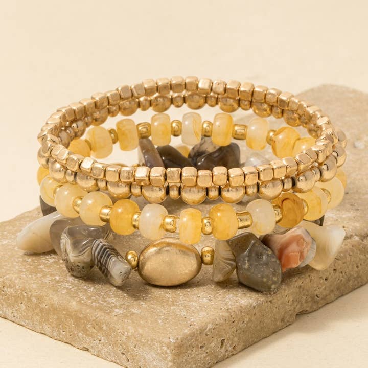 Anarchy Street - Wholesale Beaded Bracelet - Metallic And Chip Stone Mixed Beaded Bracelet Set1