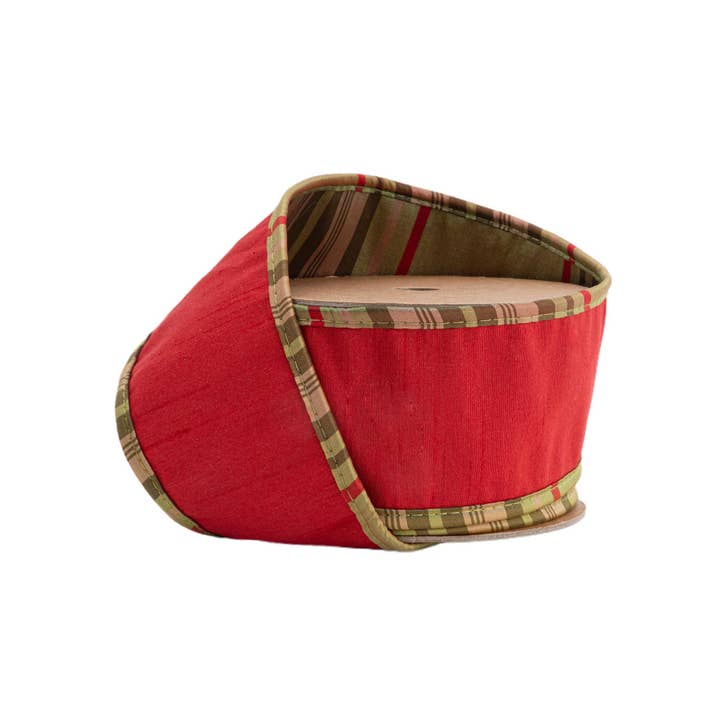 Wired Dupioni Ribbon with Plaid Piping, 10 Yard Roll for wholesale by LA Ribbons Wholesale