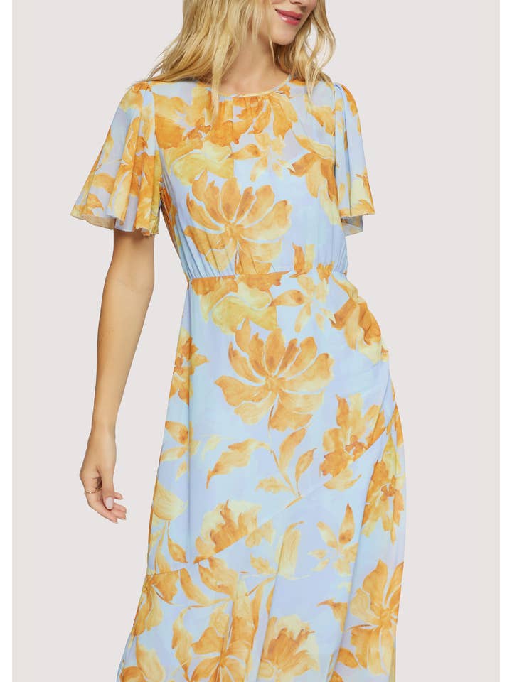 Florentine Affair Midi Dress - Summer Floral Chiffon Zipper for wholesale on Faire2