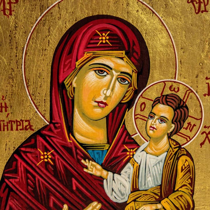 TheHolyArt - Vendita all'ingrosso Dipinti/Disegni - Icona della Vergine Maria dipinta a mano Panagia Odigitria, icona greco-ortodossa fatta a mano con foglia d'oro 22k della Theotokos, arte bizantina da appendere alla parete4