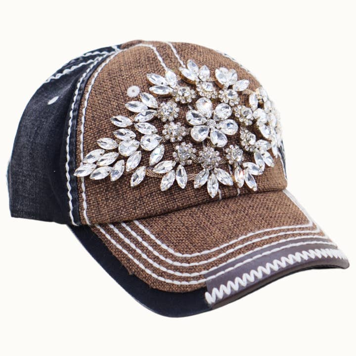 Olive & Pique - Wholesale Baseball Cap - Women's - Diamond Bejeweled Bling Glitz Textured Cap, Adjustable
