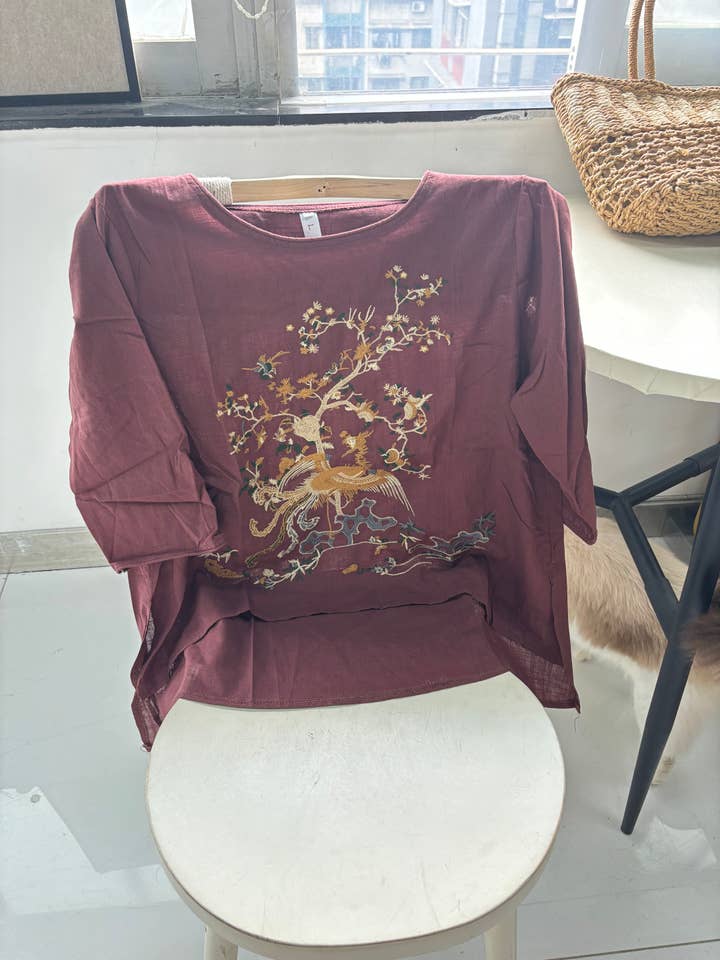 Whisper Mint - Wholesale Blouse - Women's - Retro literary tops Loose embroidered ramie shirt women17