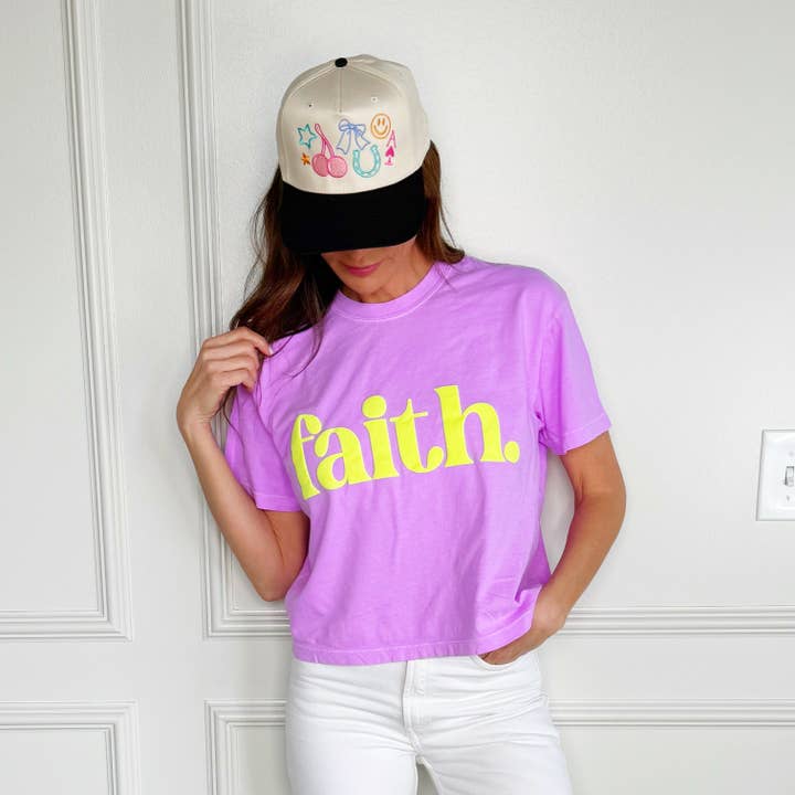 Poppy & Pine - Venta al por mayor Camiseta serigrafiada - Mujer - Camiseta corta Puff Neon Faith.1
