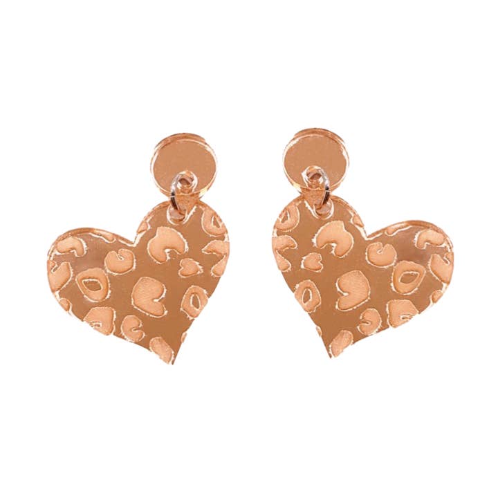 Rose Gold Leopard Heart dangly oorbellen voor wholesale door Sixfourteen