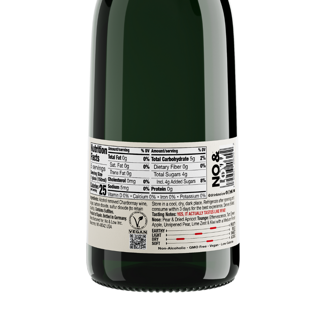 No & Low - Vente Spiritueux/Vins/Bières sans alcool - Chardonnay mousseux sans alcool et à faible teneur en alcool 25,4 oz (750 ml)2