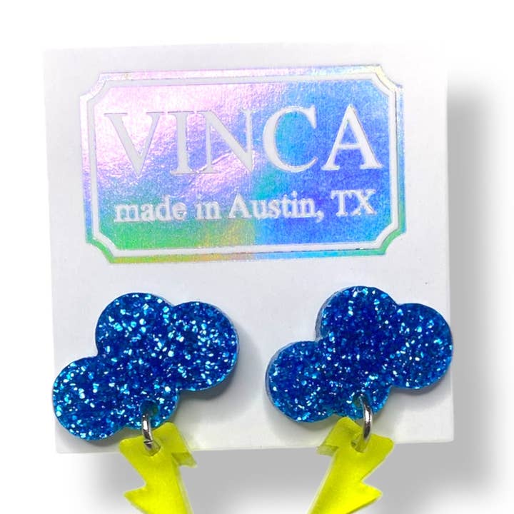 Boucles d'oreilles Nuage de Pluie Bébé - Bleu Pailleté/Jaune Givré pour la vente par Vinca
