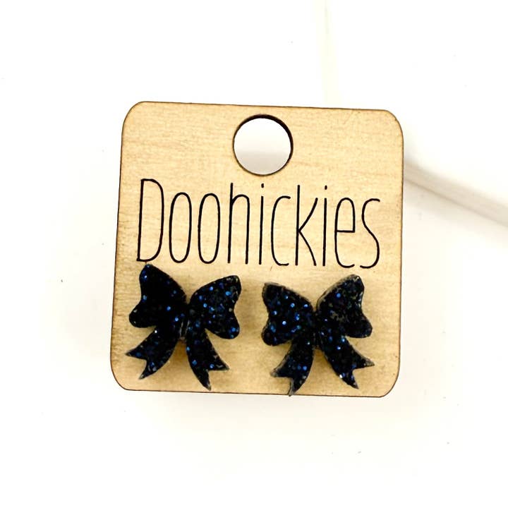 Doohickies - Wholesale Stud/Post Earrings - 15mm School Spirit Glitter Bow Studs - Custom Spirit Earrings - 9 Color Options7