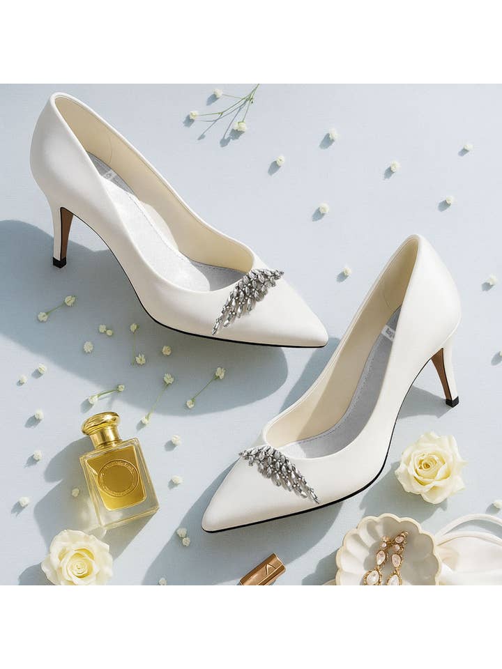 Rag Company - Vente Talons hauts – femme - Escarpins en satin avec détail broche Rhodolia Diamante20