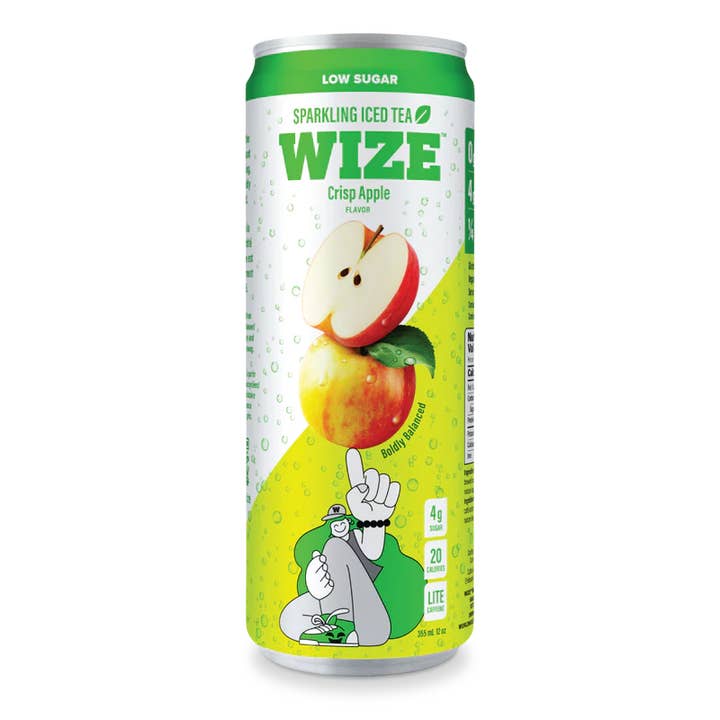 Thé glacé aux pommes pétillant, paquet de 12 - Faible teneur en sucre, légère teneur en caféine pour la vente par Wize Tea