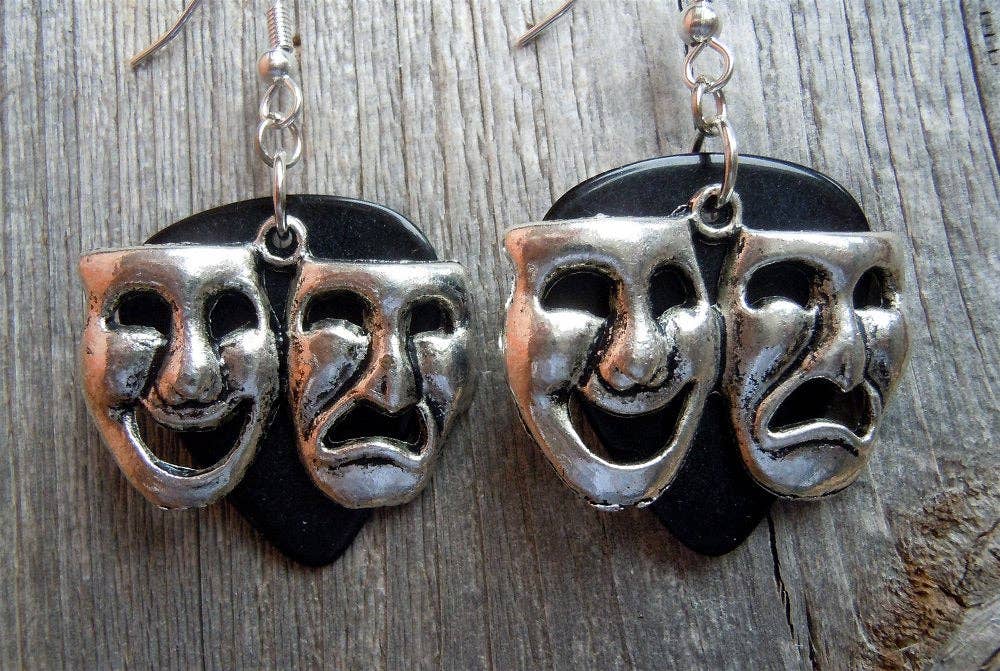 Simply Raevyn - Wholesale Dangle Earrings - Theater Mask Charm Guitar Pick Earrings2