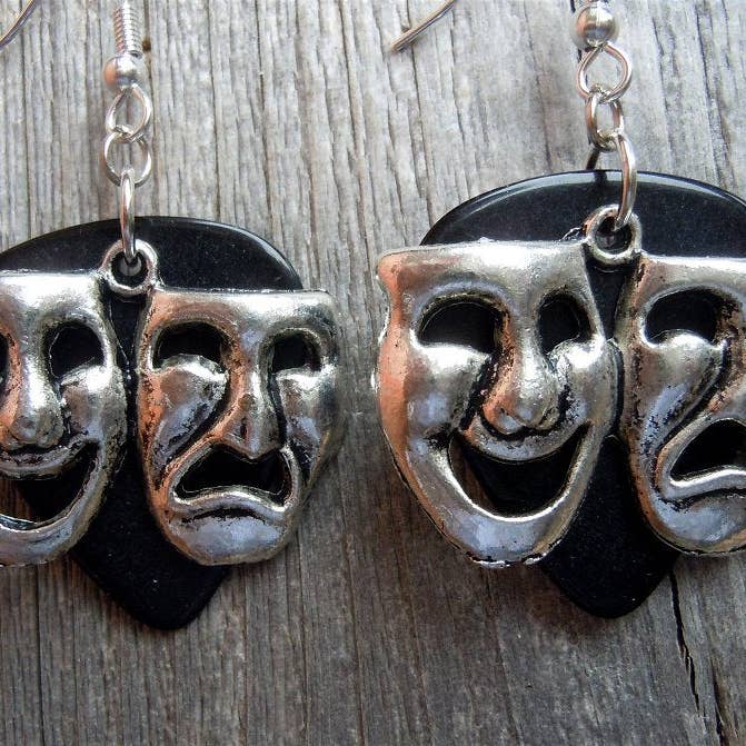 Simply Raevyn - Wholesale Dangle Earrings - Theater Mask Charm Guitar Pick Earrings2