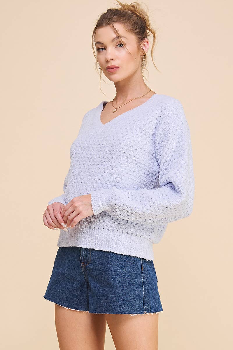 Allie Rose - Wholesale Knit Sweater - Women's - Soft Cloud Pique V Neck Sweater5