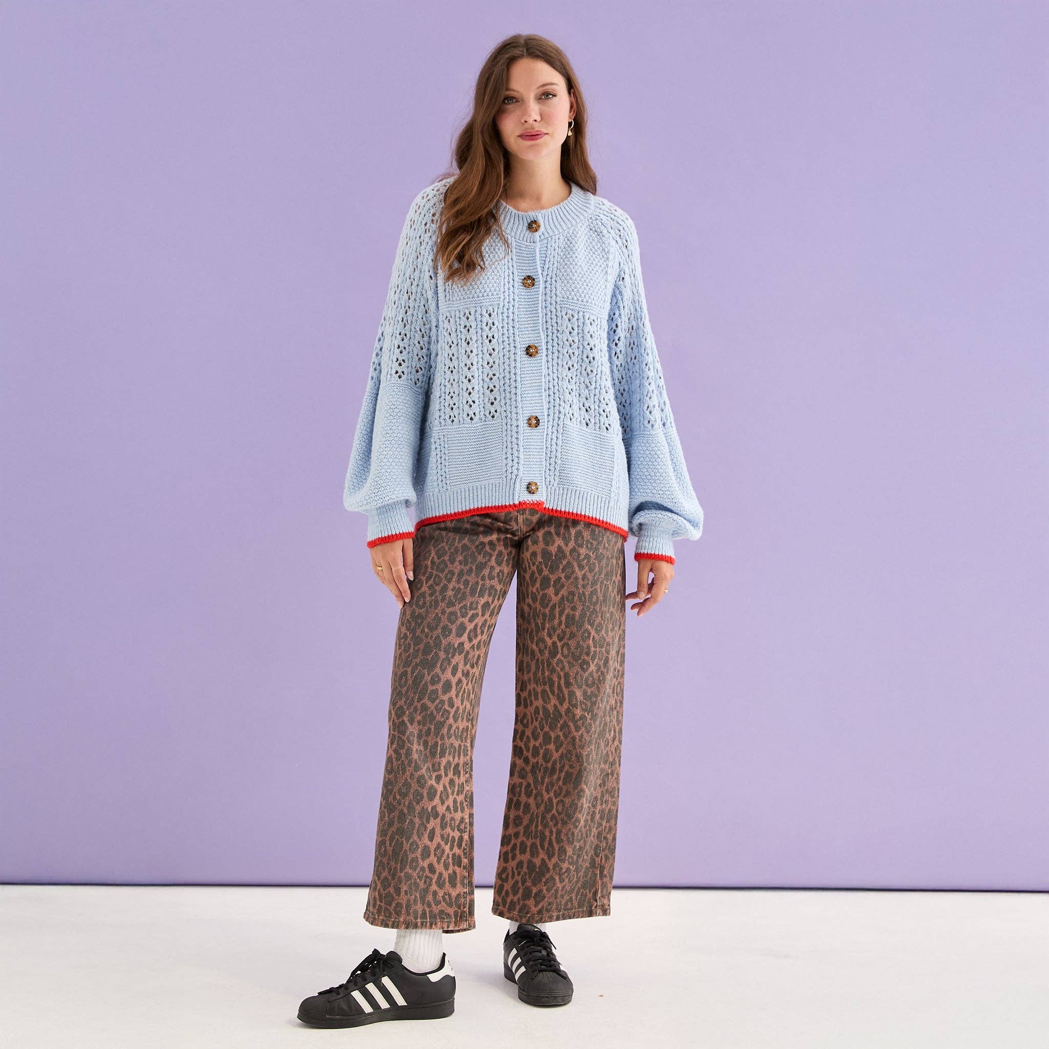 Cara & The Sky - Wholesale Cardigan - Women's - Brigit Pointelle Stitch Balloon Sleeve Cardigan - Blue10