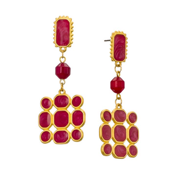 Gouden emaille oorbellen met halfedelstenen voor wholesale door MARA MADE IN GREECE