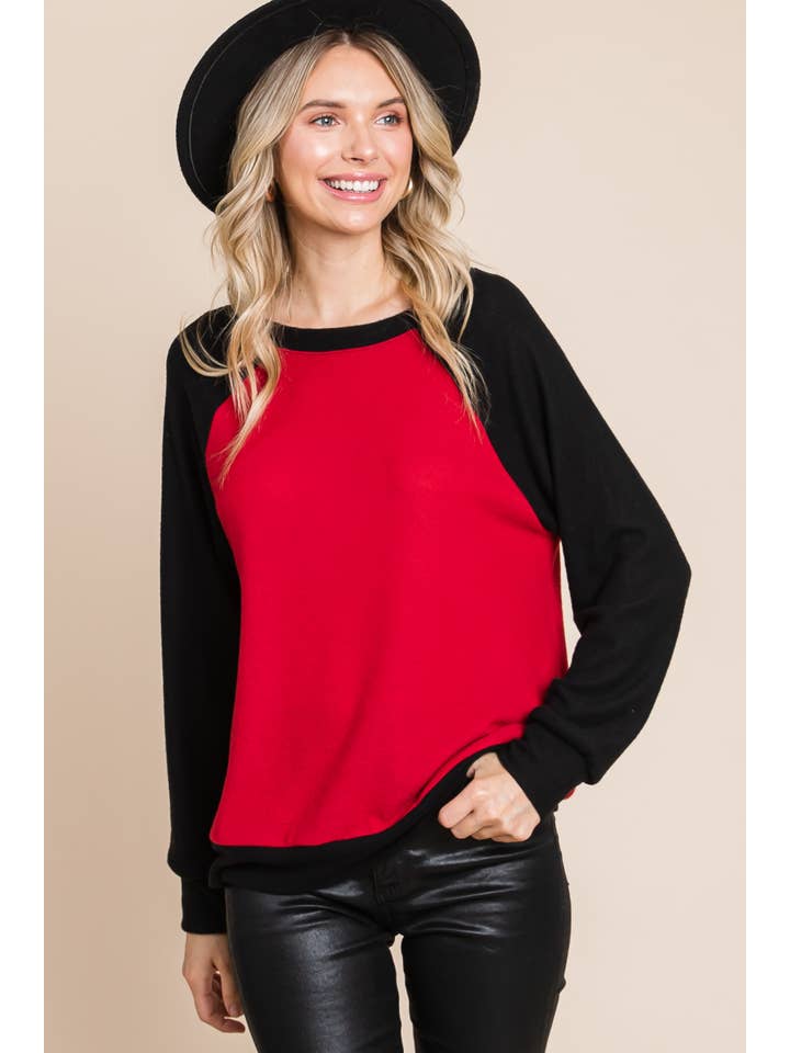 Emerald Collection - Wholesale Knit Top - Women's - ETK-8841-PL Plus Size Color Block Hacci Brush Top5