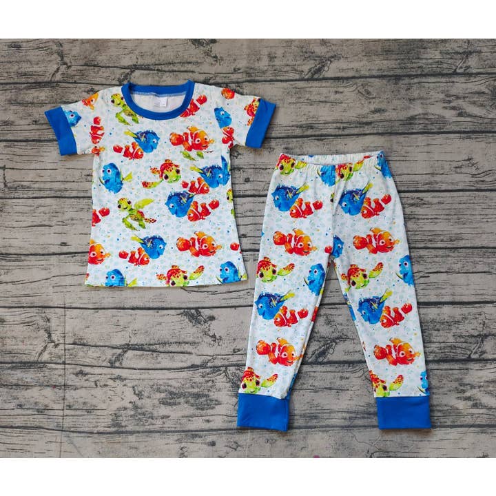 Aier Wholesale - Wholesale Sleepwear Set - Kids - Baby Boys Fish Turtle Tops Pants Pajamas Clothes Sets