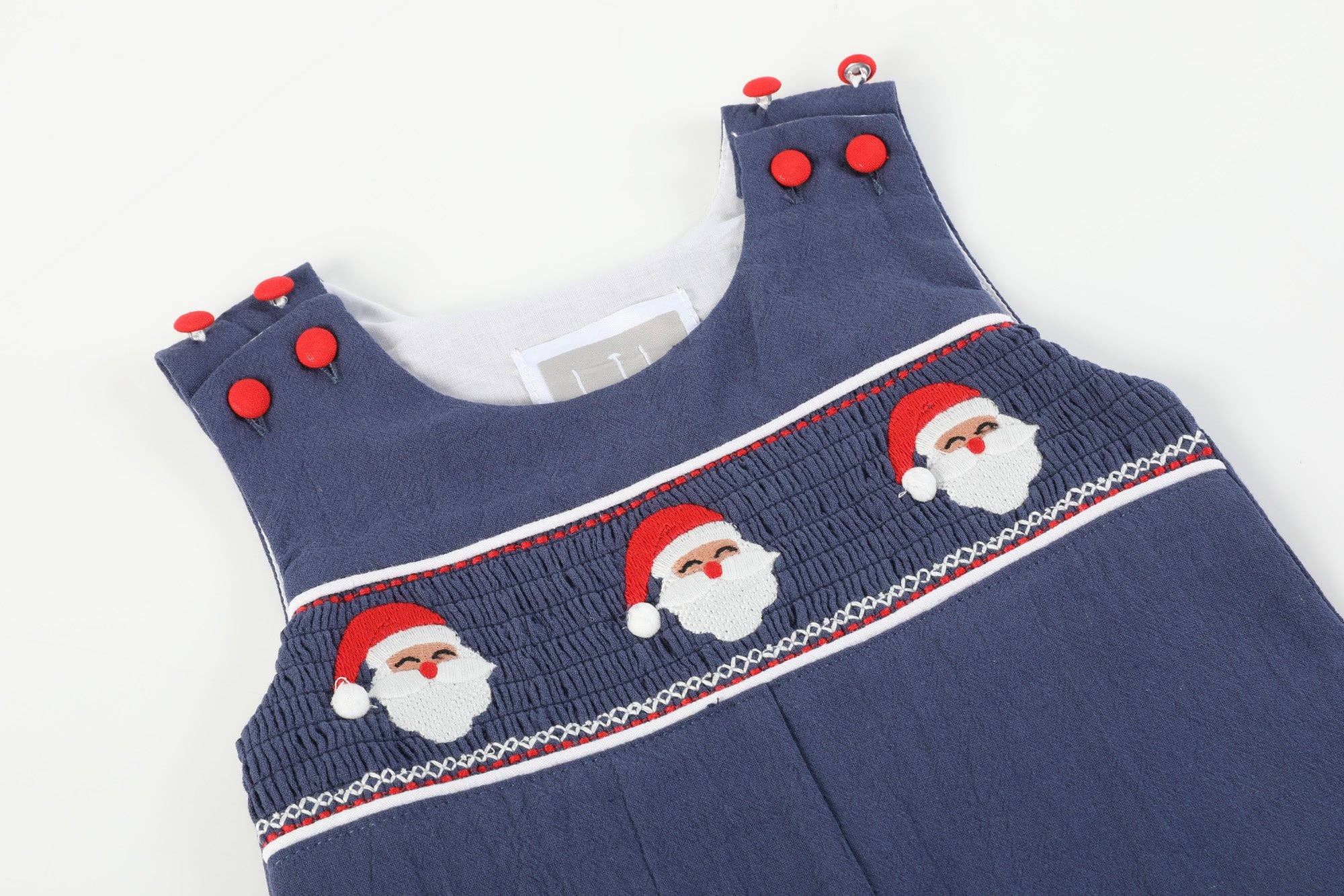 Lil Cactus - Wholesale Overalls - Baby - Navy Blue Santa Smocked Overalls3