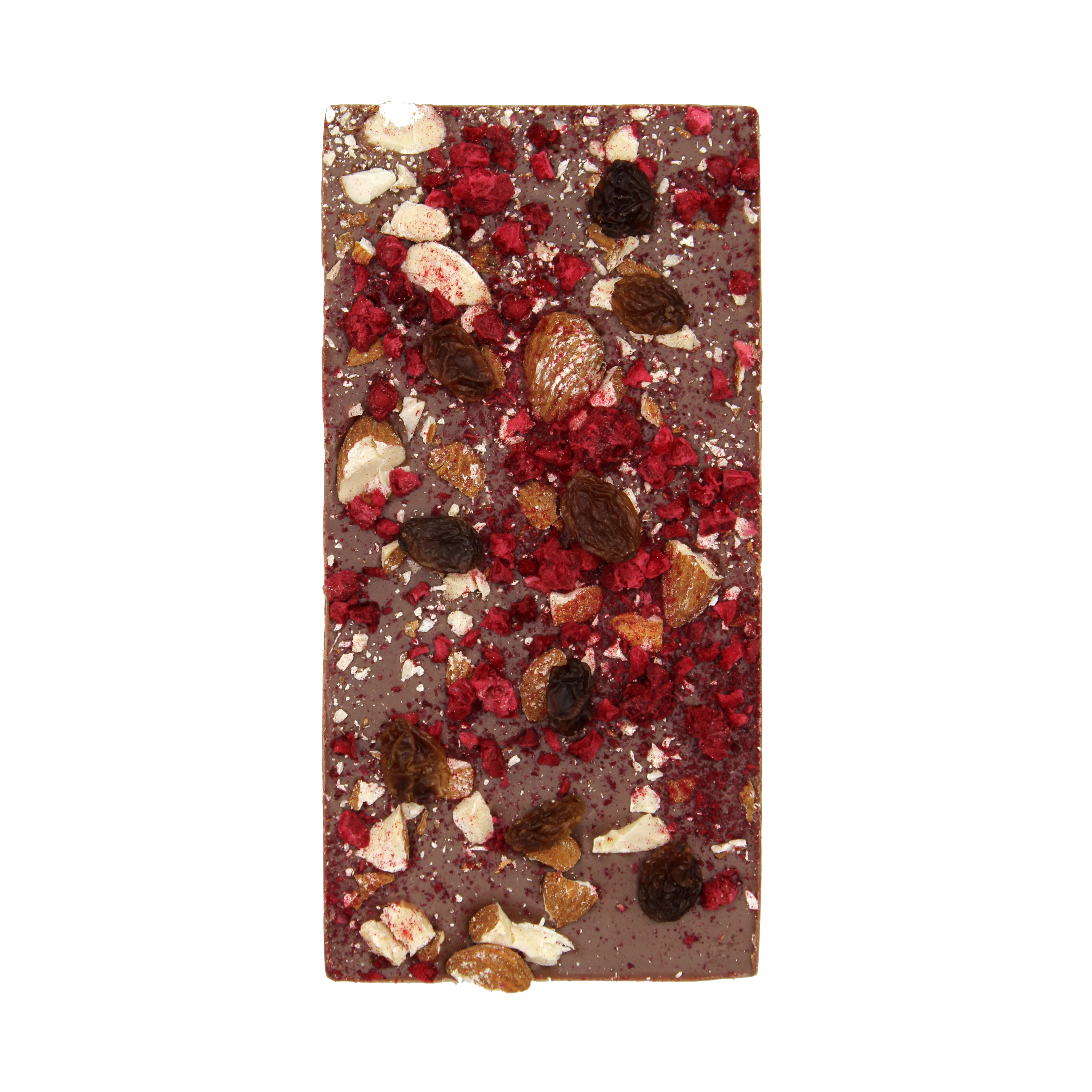 Ritonka ...made with love - Vendita all'ingrosso Barretta di cioccolato - Cioccolato al latte premium con lamponi, uvetta e mandorle1