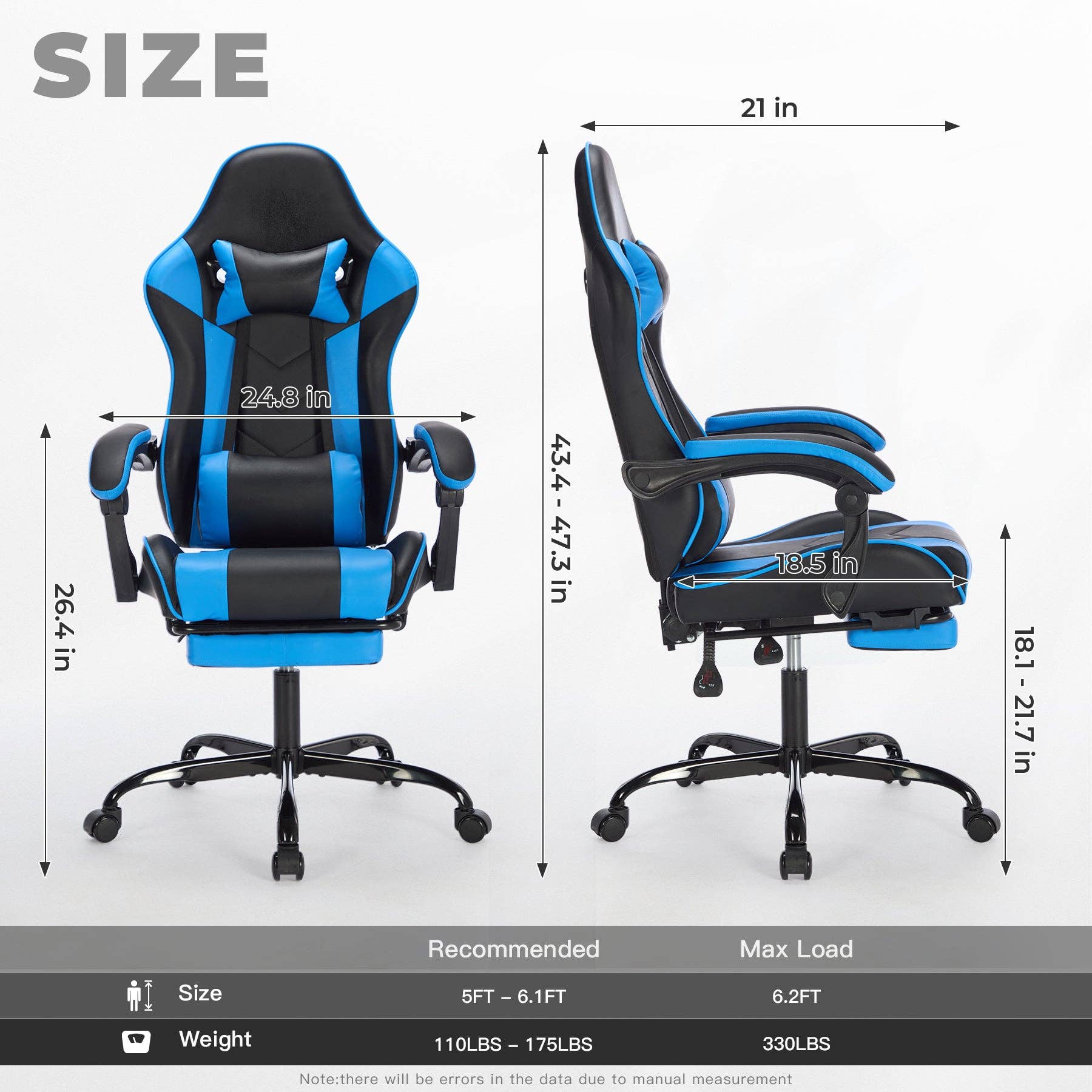 39F Inc. - Wholesale Chair - Blackblue Gaming Chair with Footrest & Ergonomic Support7