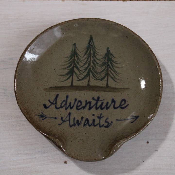 Spoon Rest- Adventure Awaits for wholesale by Rowe Pottery