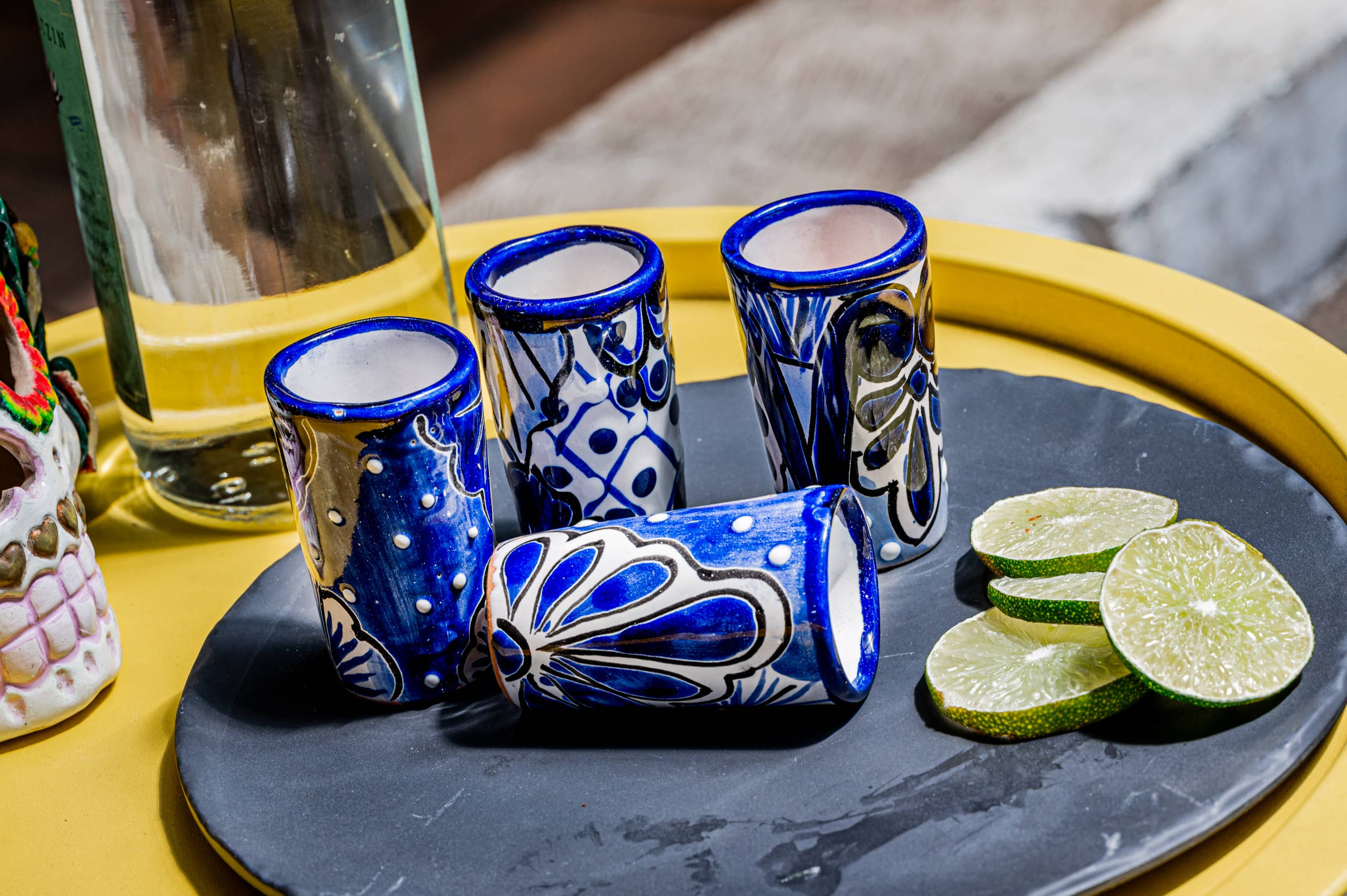 MEXTEQUIL - Wholesale Shot Glass - Talavera Shot Glass Set with Salt Dish & Tray - 2 Oz -Blue8